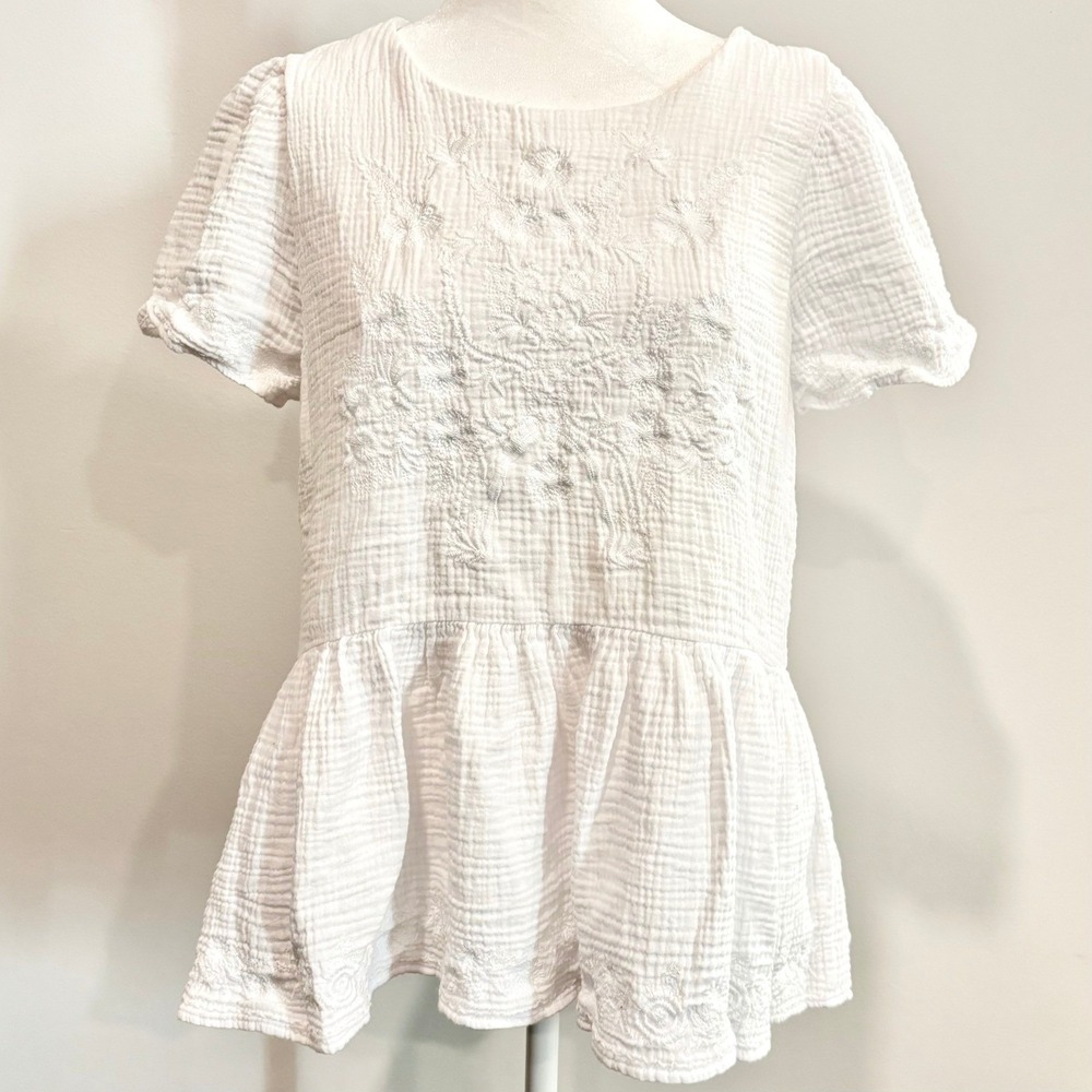 Farmers Market Womens Top Small Gauze Embroidered Cotton Prairie Peplum 20285